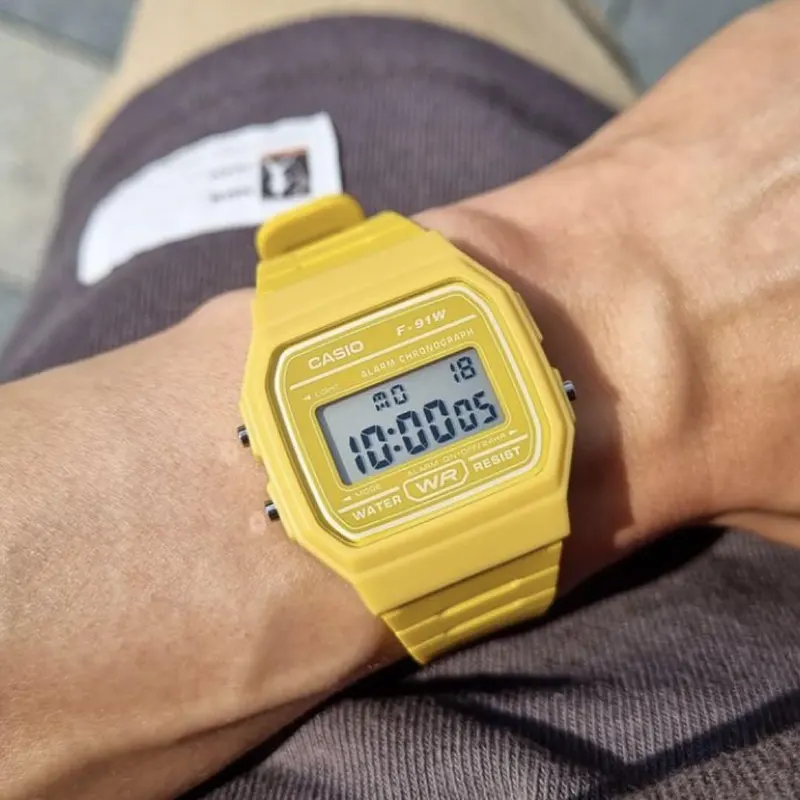 Casio F 91WC 9A Digital Yellow Resin Band Lightweight Watch